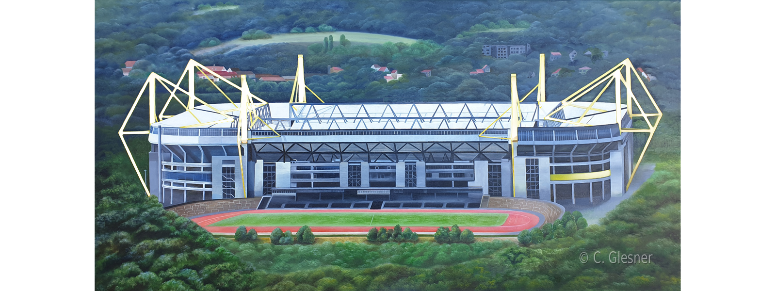 Fußballstadion, Ölgemälde