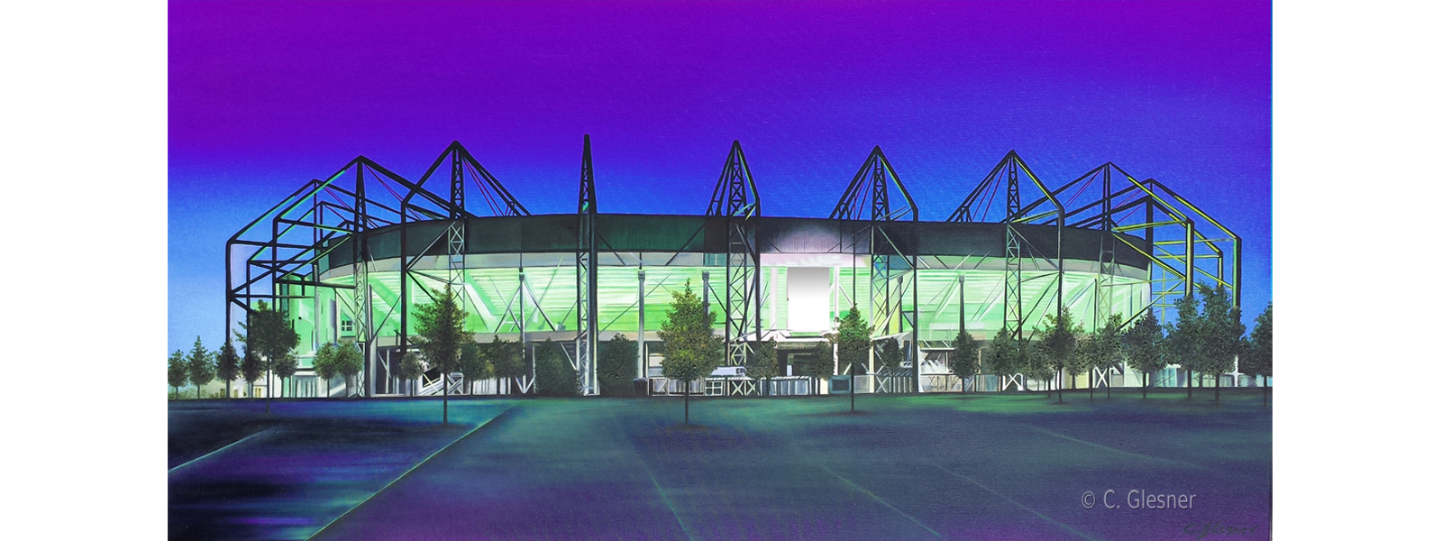 Fußballstadion, Ölgemälde