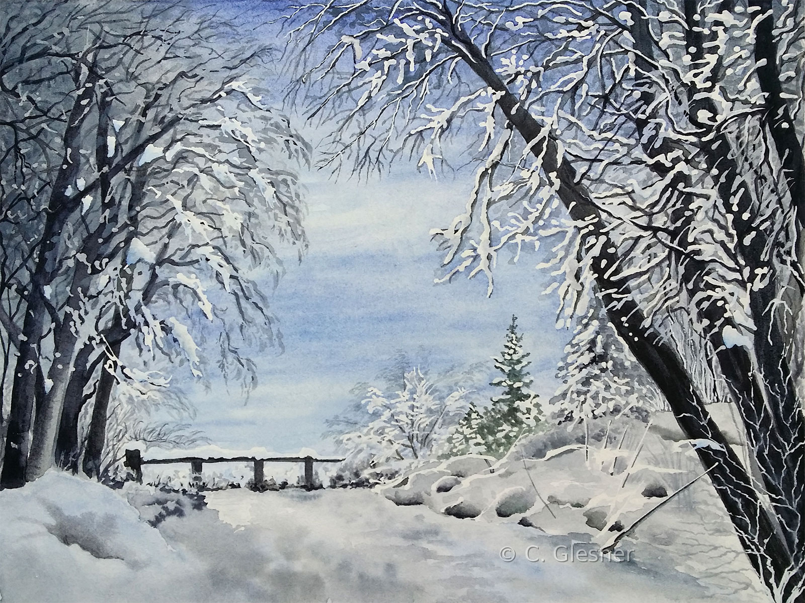 Winterpanorama, Aquarell